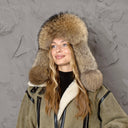 Raccoon Fur Hat, Soft Fluffy Winter Ushanka, Leather Aviator Hat, Plush Trapper Hat for Women, Warm Gift for Mom, Real Fur Fuzzy Bomber Hat