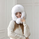 White Real Arctic Fox Fur Trapper Hat with Ear Flaps, One-Piece Winter Women's Hat, Warm Hat, Head Accessory, Cute Bomber Hat, Gift for wife