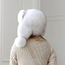 White Real Arctic Fox Fur Trapper Hat with Ear Flaps, One-Piece Winter Women's Hat, Warm Hat, Head Accessory, Cute Bomber Hat, Gift for wife