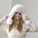 White Real Arctic Fox Fur Trapper Hat with Ear Flaps, One-Piece Winter Women's Hat, Warm Hat, Head Accessory, Cute Bomber Hat, Gift for wife