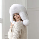 White Real Arctic Fox Fur Trapper Hat with Ear Flaps, One-Piece Winter Women's Hat, Warm Hat, Head Accessory, Cute Bomber Hat, Gift for wife