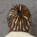 Brown & Beige Striped Fur Hat, Mink Knit Beanie, Furry Accessories, Cozy Winter Hat, Fluffy Ladies Hat, Fashion Winter Hat, Gift For Sister