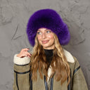 Hot Purple Woman's Winter Hat, Real Fox Fur & Leather Trapper Hat, Stylish Purple Bomber Hat, Furry Aviator Hat, Fuzzy Hat, Teen Girl Gift