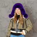 Hot Purple Woman's Winter Hat, Real Fox Fur & Leather Trapper Hat, Stylish Purple Bomber Hat, Furry Aviator Hat, Fuzzy Hat, Teen Girl Gift
