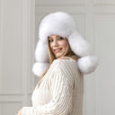 Snow White Saga Fox Fur Trapper Hat, Real Leather Ushanka, Winter Hat With Earflaps, Fluffy Aviator Hat, Gift For Her, Warm Fuzzy Bomber Hat