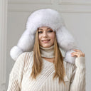 Snow White Saga Fox Fur Trapper Hat, Real Leather Ushanka, Winter Hat With Earflaps, Fluffy Aviator Hat, Gift For Her, Warm Fuzzy Bomber Hat