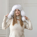 Snow White Saga Fox Fur Trapper Hat, Real Leather Ushanka, Winter Hat With Earflaps, Fluffy Aviator Hat, Gift For Her, Warm Fuzzy Bomber Hat