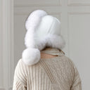 Snow White Saga Fox Fur Trapper Hat, Real Leather Ushanka, Winter Hat With Earflaps, Fluffy Aviator Hat, Gift For Her, Warm Fuzzy Bomber Hat