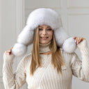 Snow White Saga Fox Fur Trapper Hat, Real Leather Ushanka, Winter Hat With Earflaps, Fluffy Aviator Hat, Gift For Her, Warm Fuzzy Bomber Hat