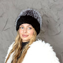 Knitted Rabbit Fur Pom Pom Hat, Women Winter Beanie, Black Fluffy Hat, Set of Hat and Mittens, Stylish Furry Hat For Her, Gift for Sister