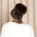 Brown Mink Fur Hat For Women with Pom-Pom, Mink Warm Winter Hat, Women Winter Hat, Women Winter Fluffy Hat Accessories, Gift For Girlfriend