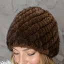 Warm Winter Fur Hat, Mink Fur Hat for Woman, Brown Furry Beanie, Knitted Fluffy Beanie, Gift for Her, Real Mink Fur Hat, Fur Hat For Grandma