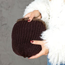 Warm Winter Fur Hat, Mink Fur Hat for Woman, Brown Furry Beanie, Knitted Fluffy Beanie, Gift for Her, Real Mink Fur Hat, Fur Hat For Grandma