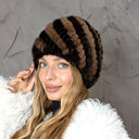 Warm Winter Fur Hat, Mink Fur Hat for Woman, Brown Furry Beanie, Knitted Fluffy Beanie, Gift for Her, Real Mink Fur Hat, Fur Hat For Grandma