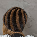 Warm Winter Fur Hat, Mink Fur Hat for Woman, Brown Furry Beanie, Knitted Fluffy Beanie, Gift for Her, Real Mink Fur Hat, Fur Hat For Grandma