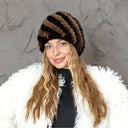 Warm Winter Fur Hat, Mink Fur Hat for Woman, Brown Furry Beanie, Knitted Fluffy Beanie, Gift for Her, Real Mink Fur Hat, Fur Hat For Grandma