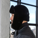 Mens Genuine Sheepskin Fur Ushanka Hat, Black Mouton Fur Winter Trapper Cap, Real Leather Earflap Hat for Cold Weather, Premium Gift for Him
