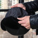 Real Leather Aviator Hat with Mouton Fur for Men, Winter Pilot Trapper Cap, Sheepskin Earflap Hat for Biker, Leather Ushanka, Gift for Him