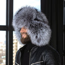 Silver Fox Fur Ushanka Hat for Men, One Piece Fur Winter Trapper Hat, Genuine Fox Fur Hat for Extreme Cold, Oversized Earflaps Hat for Him