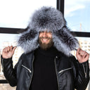 Silver Fox Fur Ushanka Hat for Men, One Piece Fur Winter Trapper Hat, Genuine Fox Fur Hat for Extreme Cold, Oversized Earflaps Hat for Him