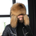 Oversized Raccoon Fur Trapper Hat, Extra Fluffy Fur Hat for Men, Natural Brown Genuine Fur Bomber Cap, Premium Fuzzy Trapper Hat, Dad Gift