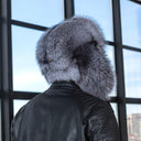 Full Silver Frost Fox Fur Trapper Hat for Men, Genuine Fluffy Fox Fuzzy Hat for Cold Weather, Premium Bomber Hat for Men, Hat with Earflaps