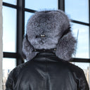 Full Silver Frost Fox Fur Trapper Hat for Men, Genuine Fluffy Fox Fuzzy Hat for Cold Weather, Premium Bomber Hat for Men, Hat with Earflaps