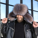Men's Genuine Gold Fox Fur Bomber Hat, Warm Winter Trapper Hat, Fur Earflaps Hat, Hat with Adjustable Leather Size Strap, Father's Day Gift