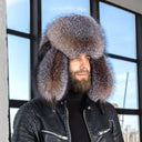 Men's Genuine Gold Fox Fur Bomber Hat, Warm Winter Trapper Hat, Fur Earflaps Hat, Hat with Adjustable Leather Size Strap, Father's Day Gift