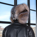 Men's Genuine Gold Fox Fur Bomber Hat, Warm Winter Trapper Hat, Fur Earflaps Hat, Hat with Adjustable Leather Size Strap, Father's Day Gift