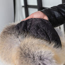 Mens Cognac Brown Leather Ushanka Hat, Winter Aviator Cap with Fluffy Golden Island Fox Fur, Warm Bomber Hat With Earflaps, Gift for Him