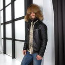 Leather Trapper Hat Men, Fur Winter Hat for Him, Ushanka Bomber Hat, Earflap Aviator Hat with Leather, Oversized Trapper Hat, Gift For Dad