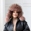 Real Fur & Leather Trapper Hat in Dusty Rose, Cozy Winter Hat With Earflaps, Saga Raccoon Fur Bomber Hat, Warm Ushanka, Gift For Girlfriend