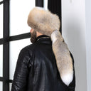 Gold Island Fox Fur Davy Crockett Hat, Detachable Tail Winter Cap for Men, 2-in-1 Winter Bomber Cap, Real Fur Hunting Headwear, Gift For Him