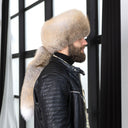 Gold Island Fox Fur Davy Crockett Hat, Detachable Tail Winter Cap for Men, 2-in-1 Winter Bomber Cap, Real Fur Hunting Headwear, Gift For Him