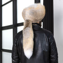 Gold Island Fox Fur Davy Crockett Hat, Detachable Tail Winter Cap for Men, 2-in-1 Winter Bomber Cap, Real Fur Hunting Headwear, Gift For Him