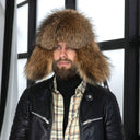 Real Raccoon Fur Hat for Men, Black Leather Trapper Hat, Warm Hat for 2026 Winter, Stylish Aviator Hat, Classic Ushanka, Hat With Earflaps