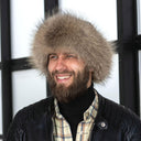 Raccoon Fur Mongoloian  Hat for Men, Real Leather Hat Flat Top, Warm Fluffy Headwear, Luxury Gift for Him, Fur Cap for Winter, Gift for Dad