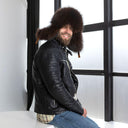 Raccoon Men's Trapper Hat, Fluffy Winter Hat, Ushanka with Ear Flaps, Fuzzy Aviator Bomber Hat, Brown Leather & Fur Men's Hat, Gift for Dad