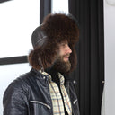 Raccoon Men's Trapper Hat, Fluffy Winter Hat, Ushanka with Ear Flaps, Fuzzy Aviator Bomber Hat, Brown Leather & Fur Men's Hat, Gift for Dad