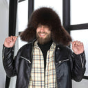 Raccoon Men's Trapper Hat, Fluffy Winter Hat, Ushanka with Ear Flaps, Fuzzy Aviator Bomber Hat, Brown Leather & Fur Men's Hat, Gift for Dad