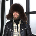 Raccoon Men's Trapper Hat, Fluffy Winter Hat, Ushanka with Ear Flaps, Fuzzy Aviator Bomber Hat, Brown Leather & Fur Men's Hat, Gift for Dad