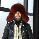 Red Raccoon Fur Ushanka Hat for Men, Real Black Leather Trapper Hat, Winter Fur Cap, Fluffy Aviator Hat, Fuzyy Bomber Hat, Warm Gift for Him