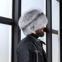 Men's Silver Fox Fur Hat with Removable Tail, Davy Crockett Style Trapper Hat, Luxury Winter Fur Headwear, Genuine Fox Fur Hat, Gift for Dad
