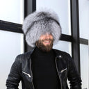 Men's Silver Fox Fur Hat with Removable Tail, Davy Crockett Style Trapper Hat, Luxury Winter Fur Headwear, Genuine Fox Fur Hat, Gift for Dad
