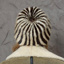 Brown & Beige Striped Fur Hat, Mink Knit Beanie, Furry Accessories, Cozy Winter Hat, Fluffy Ladies Hat, Fashion Winter Hat, Gift For Sister