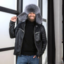 Silver Fox Fur Ushanka for Men, Fluffy Bomber Hat with Real Leather, Warm Hat With Earflaps, Cold Weather Hat for Him, Furry Trapper Hat