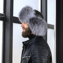 Silver Fox Fur Ushanka for Men, Fluffy Bomber Hat with Real Leather, Warm Hat With Earflaps, Cold Weather Hat for Him, Furry Trapper Hat