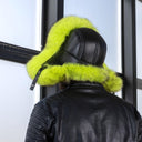 Neon Green Fox Fur Ushanka Hat, Mens Luxury Real Raccoon Fur Trapper Hat, Bright Lime Winter Fur Cap, Fluffy Aviator Hat, Gift for Boyfriend