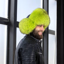 Neon Green Fox Fur Ushanka Hat, Mens Luxury Real Raccoon Fur Trapper Hat, Bright Lime Winter Fur Cap, Fluffy Aviator Hat, Gift for Boyfriend